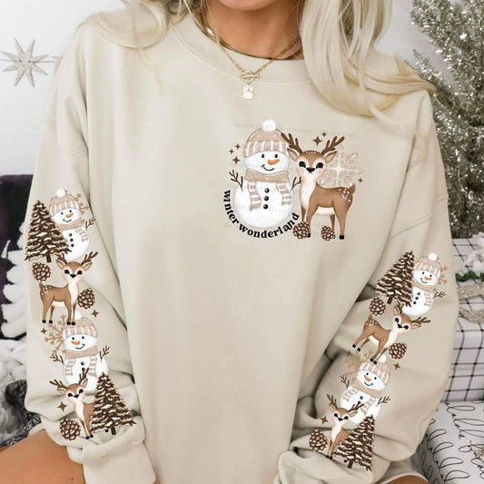 WINTER WONDERLAND SNOWMAN DEER W/ SLEEVE PRINT