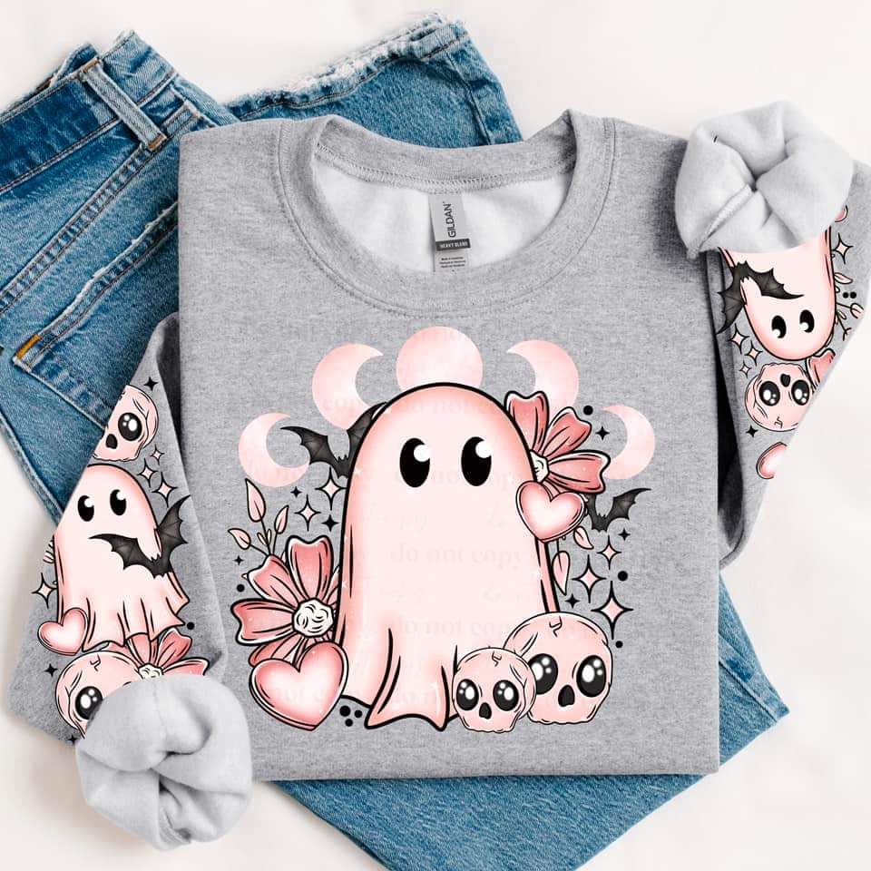 PINK MOON GHOST SWEATSHIRT W/ SLEEVE PRINT