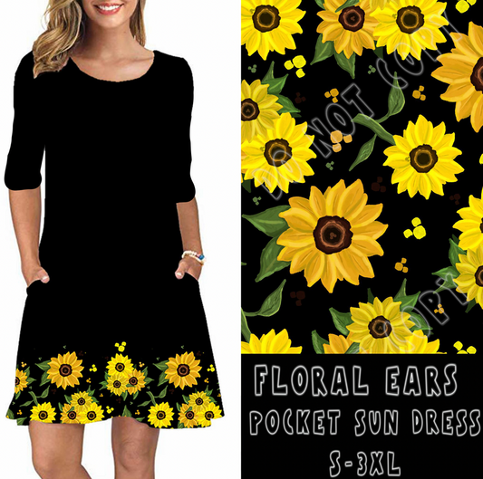 Sunflower Ears Pocket Dress (3/4 Sleeve)