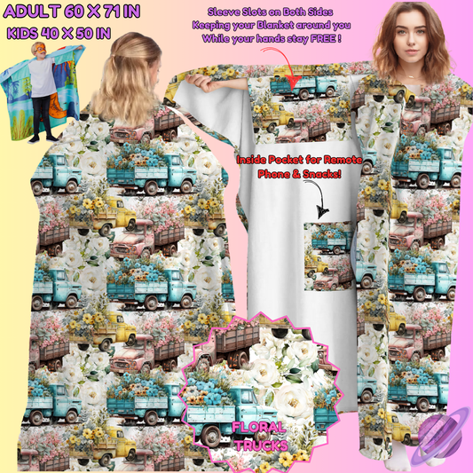 WEARABLE THROW RUN-FLORAL TRUCKS-PREORDER CLOSING 8/31