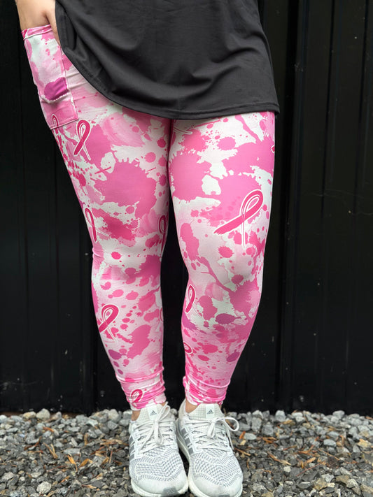 Pink Ribbon Leggings w/ Pockets