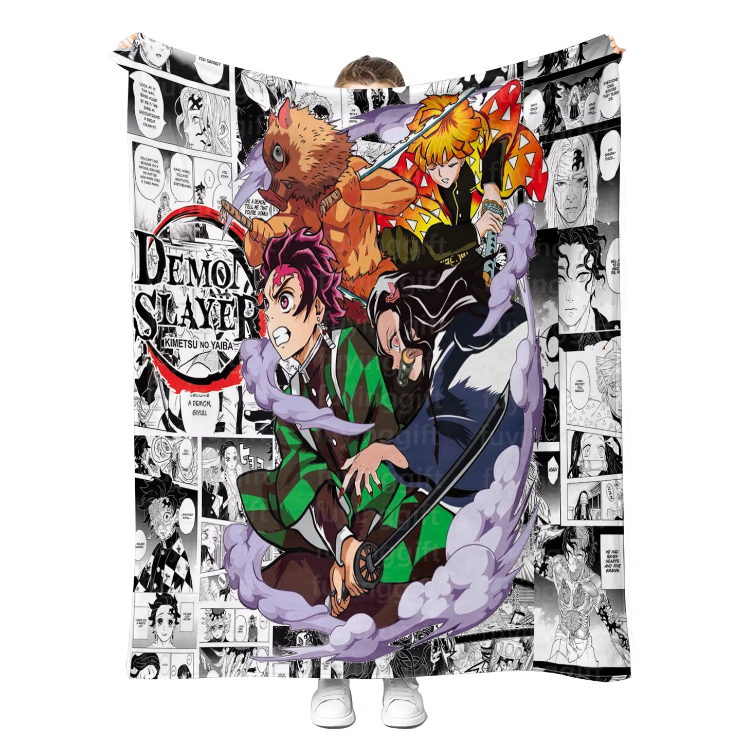 Anime Throw Blanket | Demon Killer Style Cozy Fleece Throw