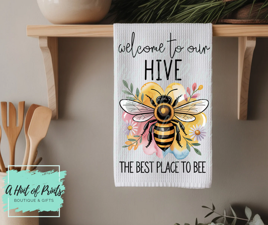 Bee-Themed Tea Towel – Welcome to Our Hive Kitchen Decor (6 designs)