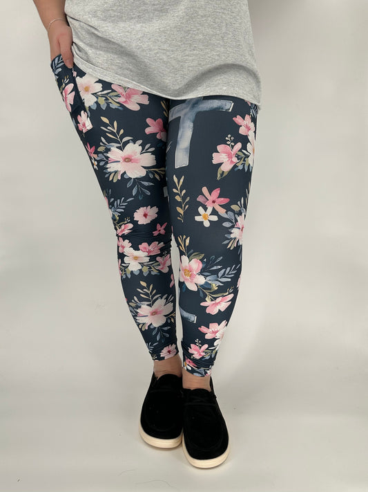 Floral Cross Leggings w/ Pockets