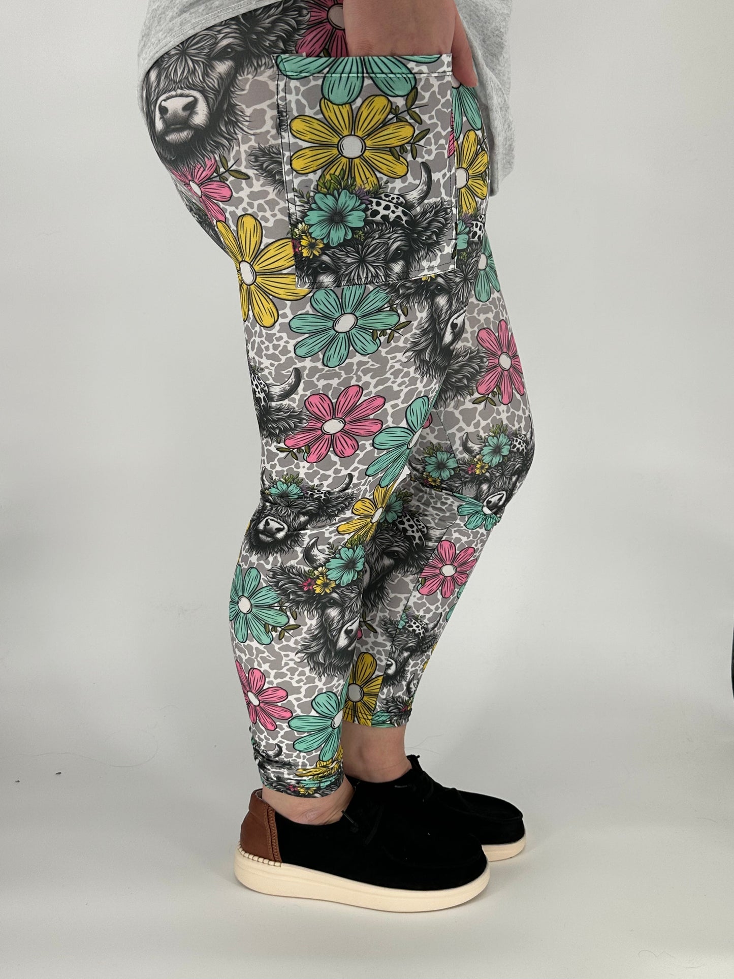 Headband Cow Leggings w/ Pockets