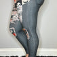 Black Denim Spooky Patch Leggings w/ Back Pockets