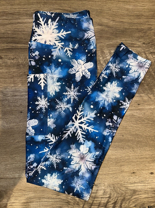 Blue Snowflake Leggings w/ Pockets