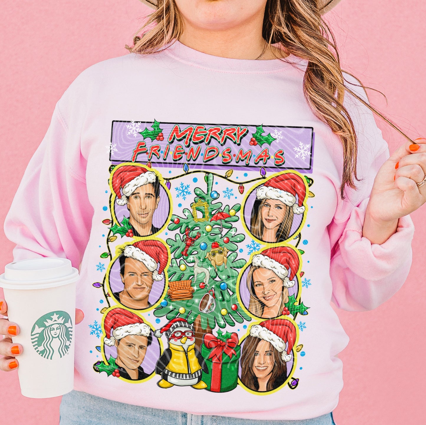 MERRY FRIENDMAS SWEATSHIRT W/ SLEEVE PRINT