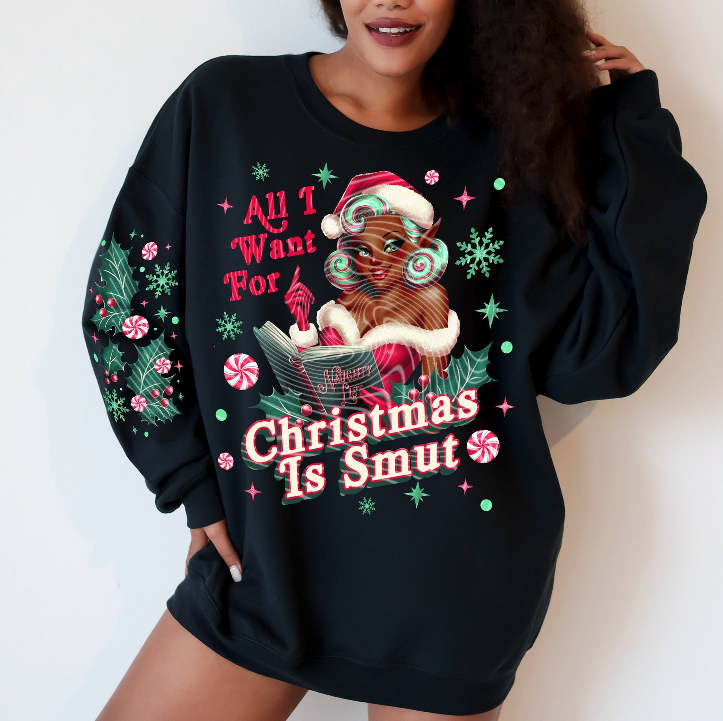 CHRISTMAS SMUT SWEATSHIRT W/ SLEEVE PRINT