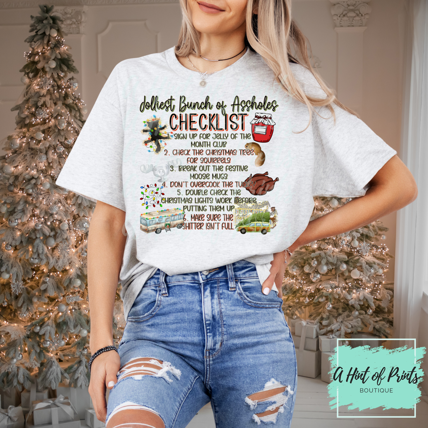 Jolliest Bunch Holiday Checklist | Funny Christmas Graphic Tee & Crewneck