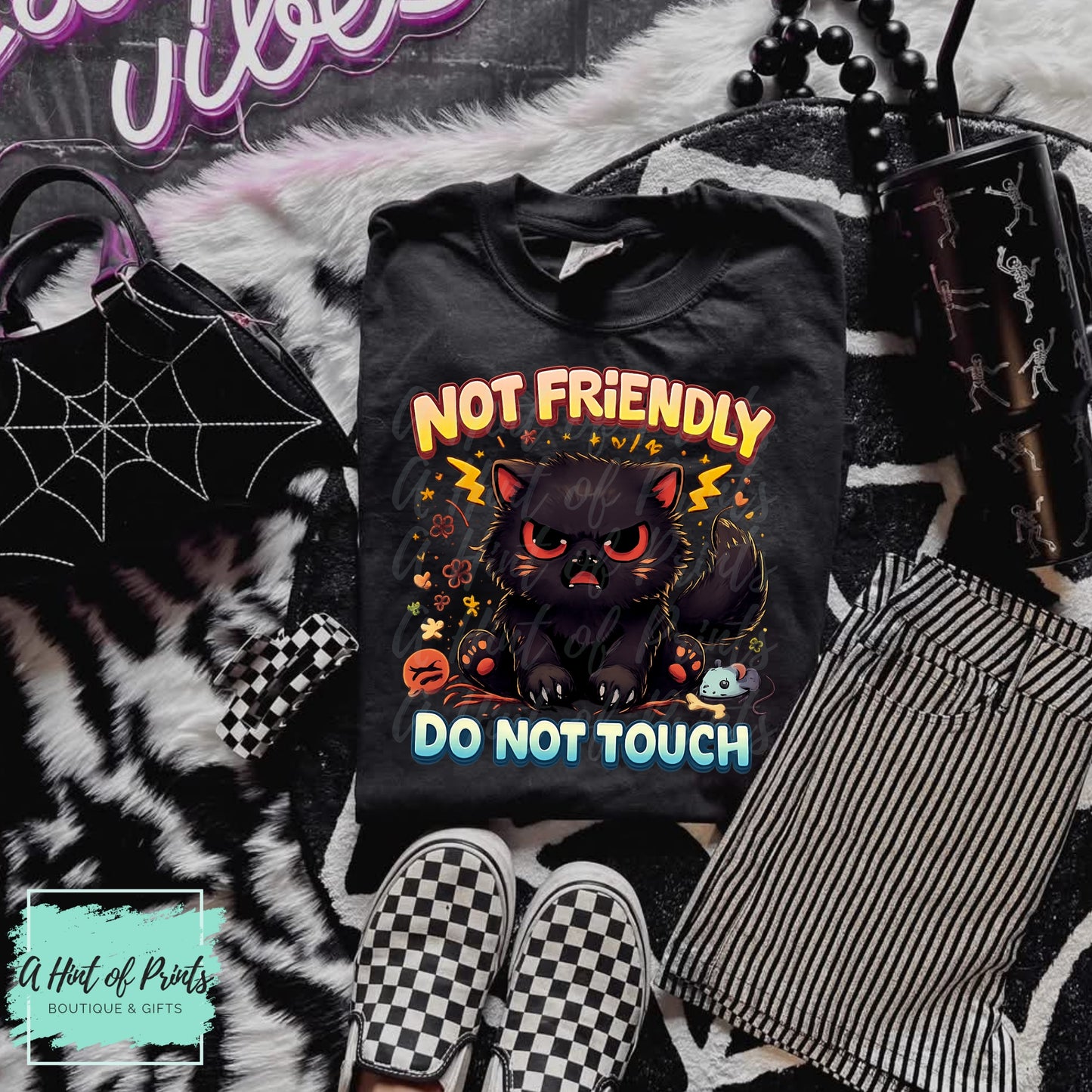 Not Friendly Do Not Touch – Grumpy Black Cat Graphic Tee, Hoodie & Crewneck