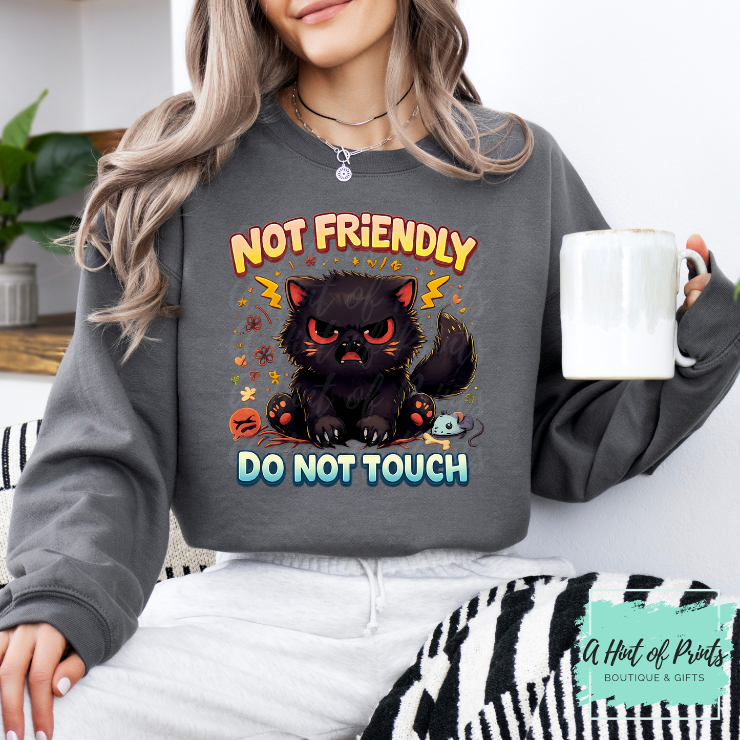 Not Friendly Do Not Touch – Grumpy Black Cat Graphic Tee, Hoodie & Crewneck