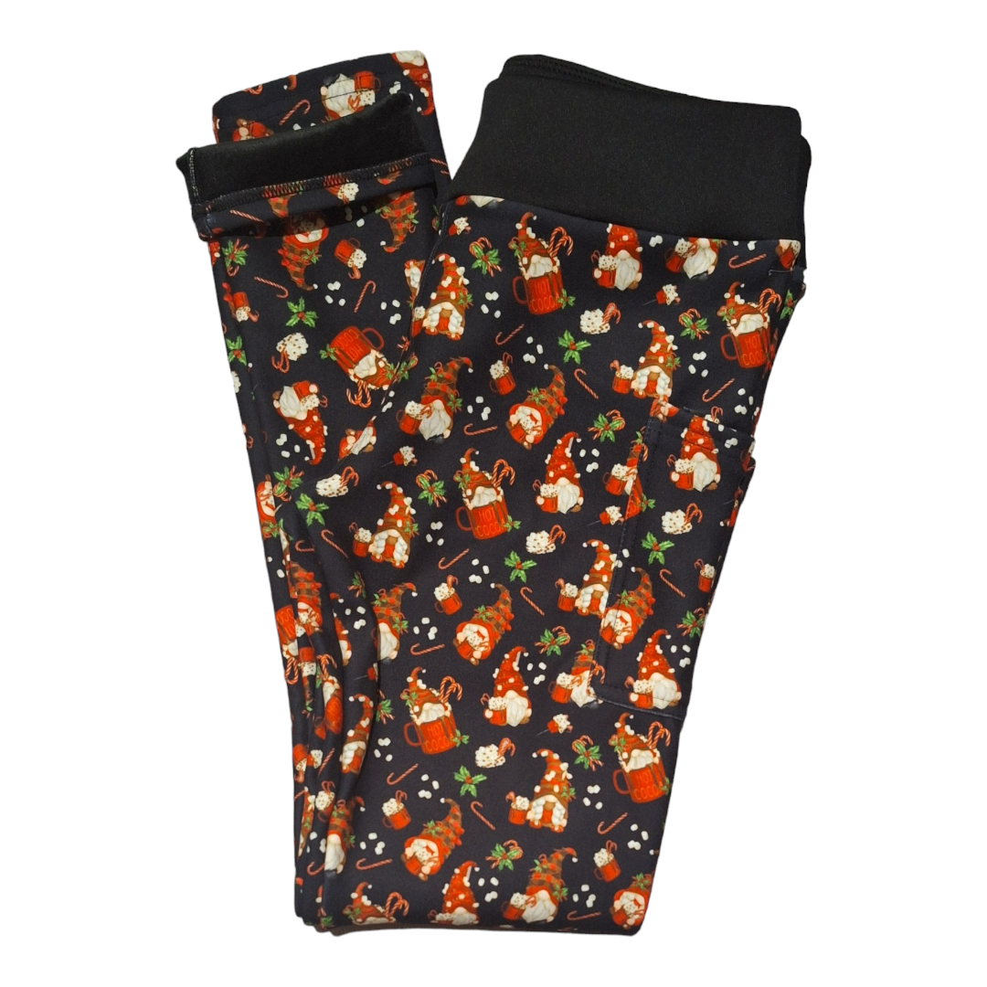 Hot Cocoa Gnomes Fleece Lined Leggings with side pockets