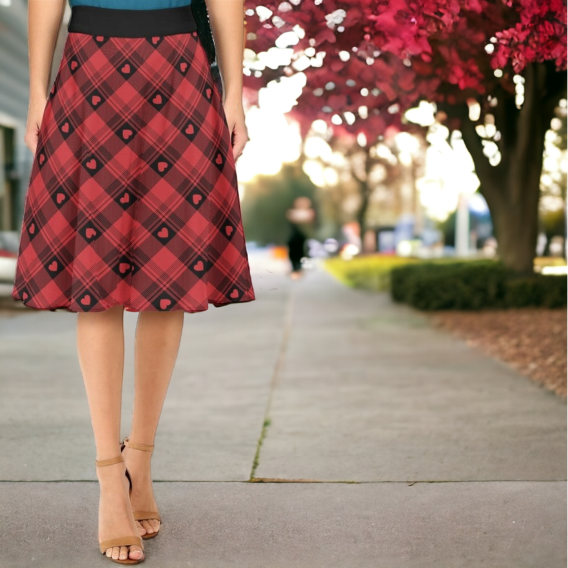 Plaid of Hearts Swing Skirt