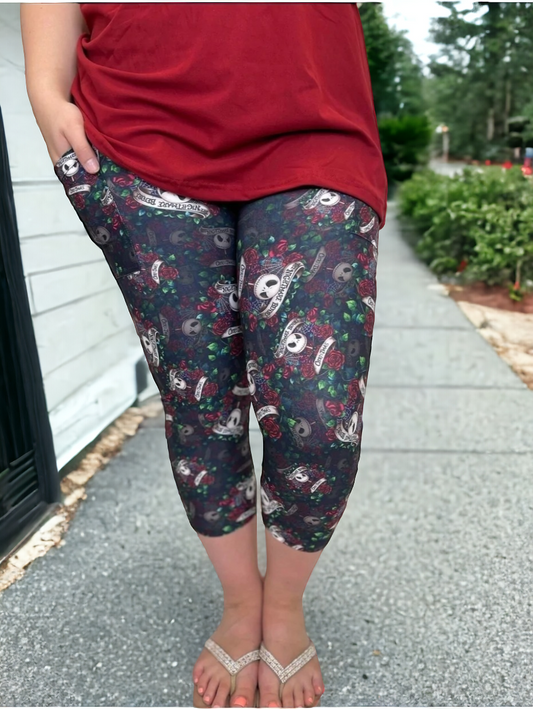 Skeleton Rose Capri Legging with Pocket