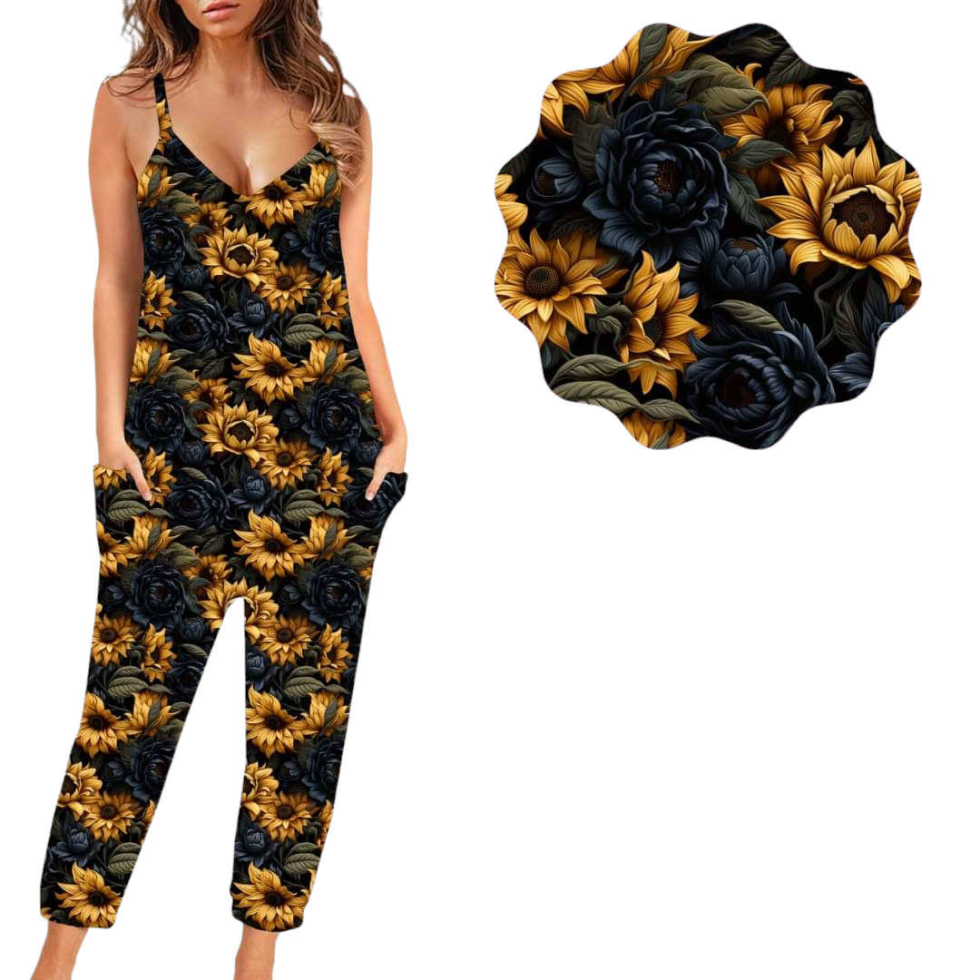 Black Sunflower Capri Romper