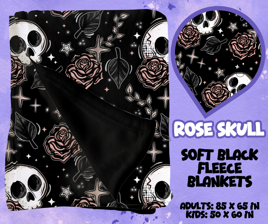 ROSE SKULL - SOFT BLACK FLEECE THROWS RUN 12-PREORDER CLOSING 9/22