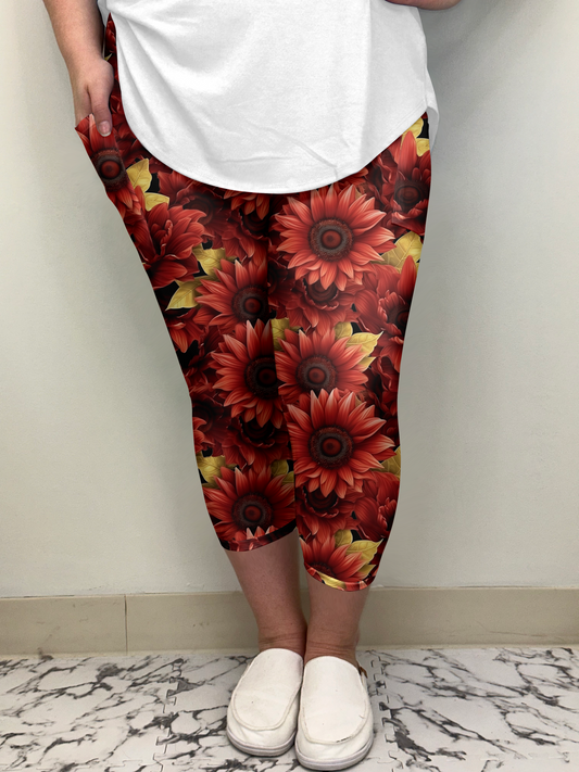 Red Sunflower Capri w/ Pockets