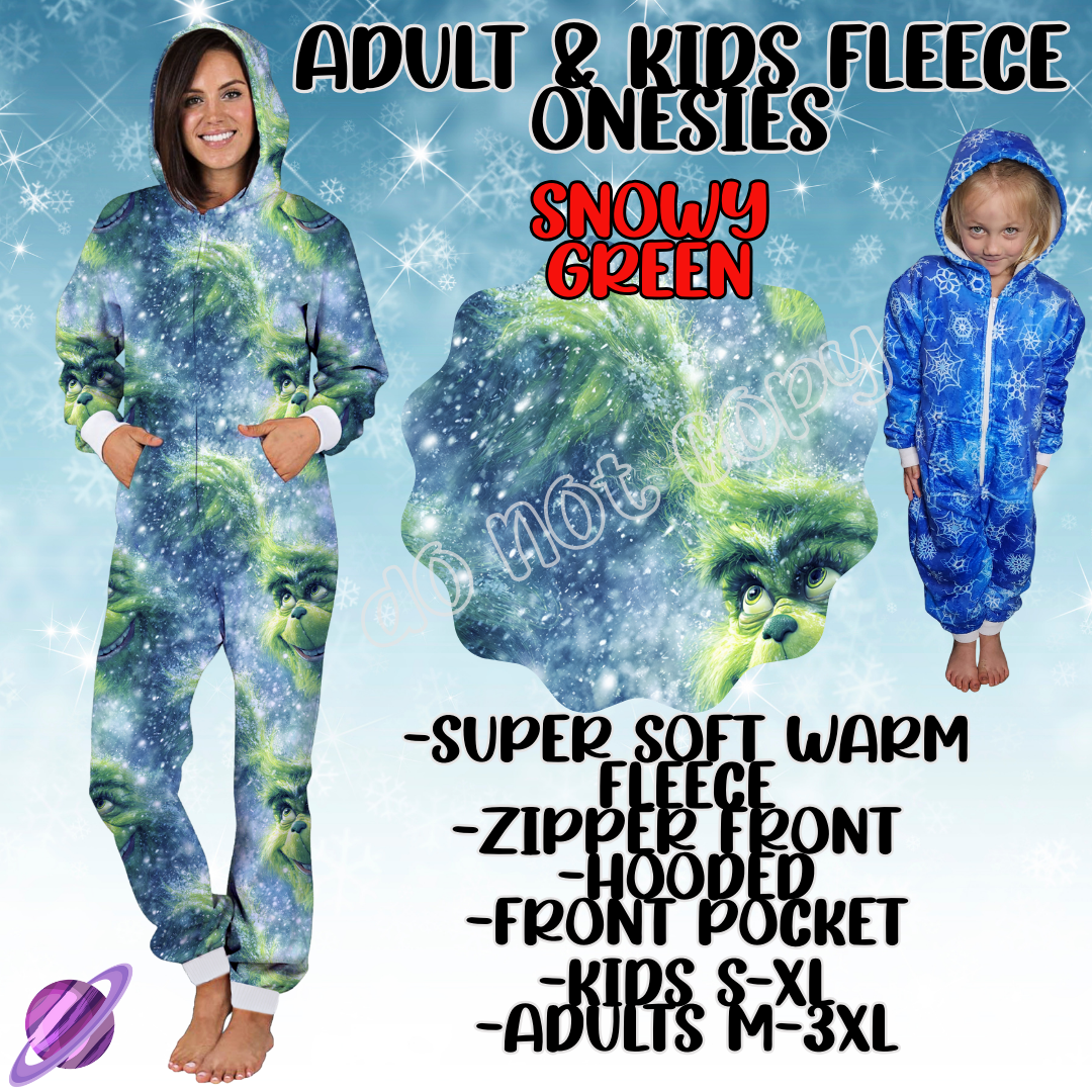 SNOWY GREEN - ADULT & KIDS FLEECE ONESIES CLOSING 9/28