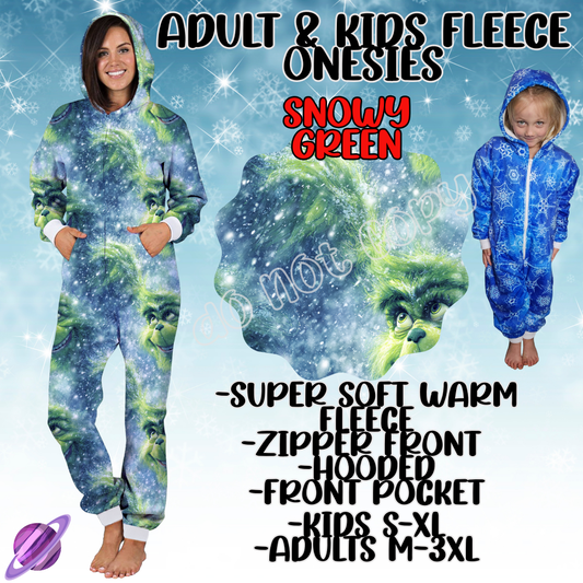 SNOWY GREEN - ADULT & KIDS FLEECE ONESIES CLOSING 9/28