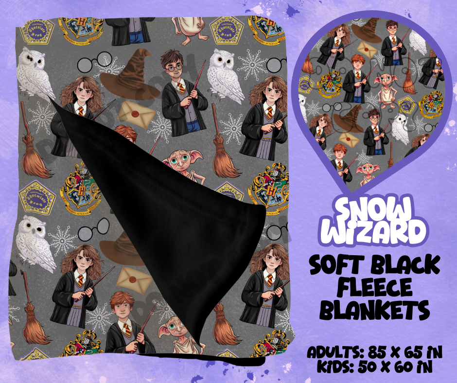 SNOW WIZARD - SOFT BLACK FLEECE THROWS RUN 12-PREORDER CLOSING 9/22