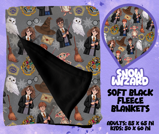 SNOW WIZARD - SOFT BLACK FLEECE THROWS RUN 12-PREORDER CLOSING 9/22