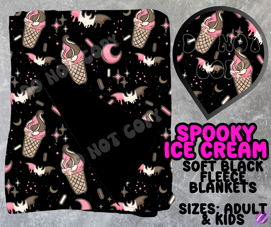 SPOOKY ICE CREAM - SOFT BLACK FLEECE THROWS 10 - PREORDER CLOSING 5/4