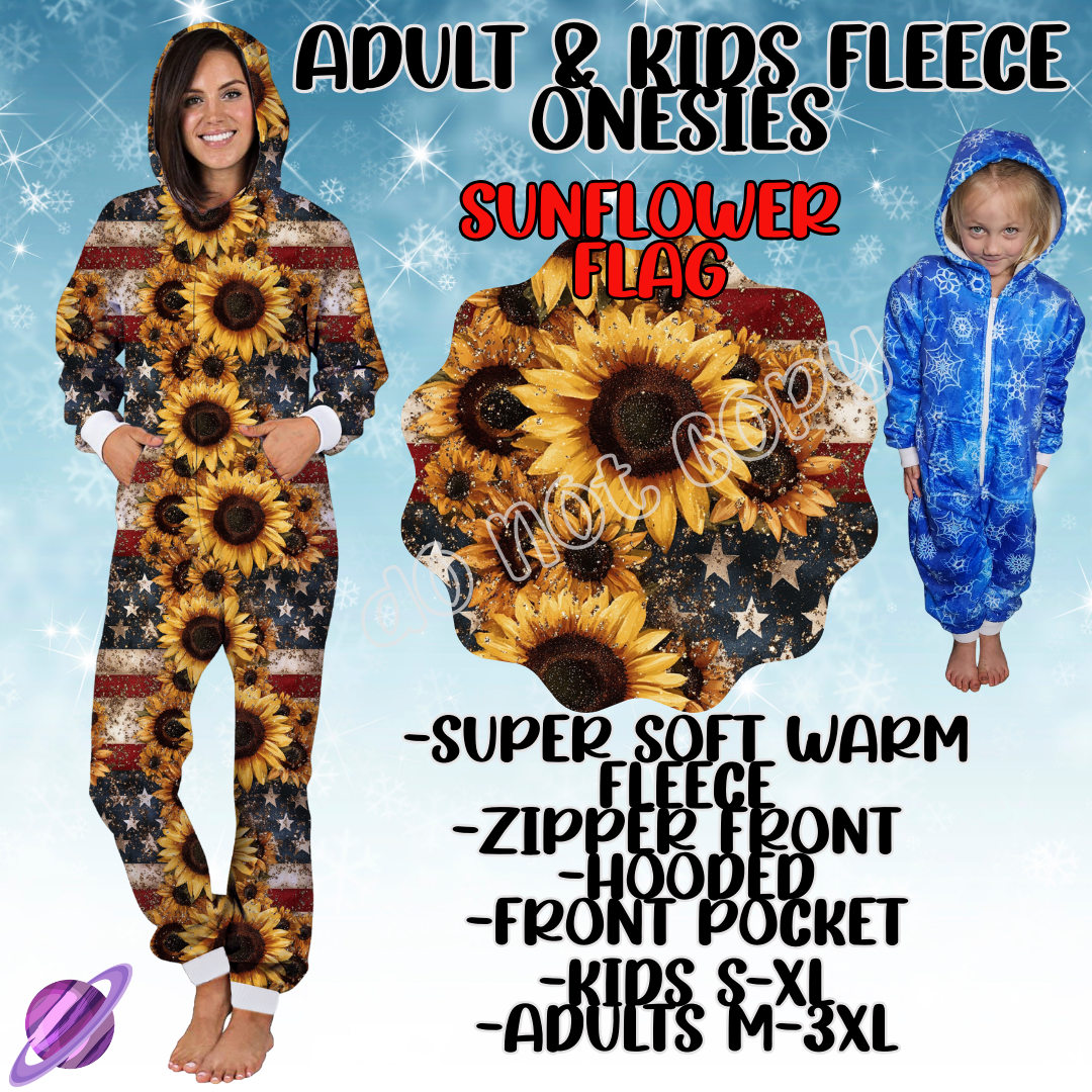 SUNFLOWER FLAG - ADULT & KIDS FLEECE ONESIES CLOSING 9/28
