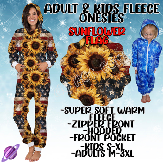 SUNFLOWER FLAG - ADULT & KIDS FLEECE ONESIES CLOSING 9/28