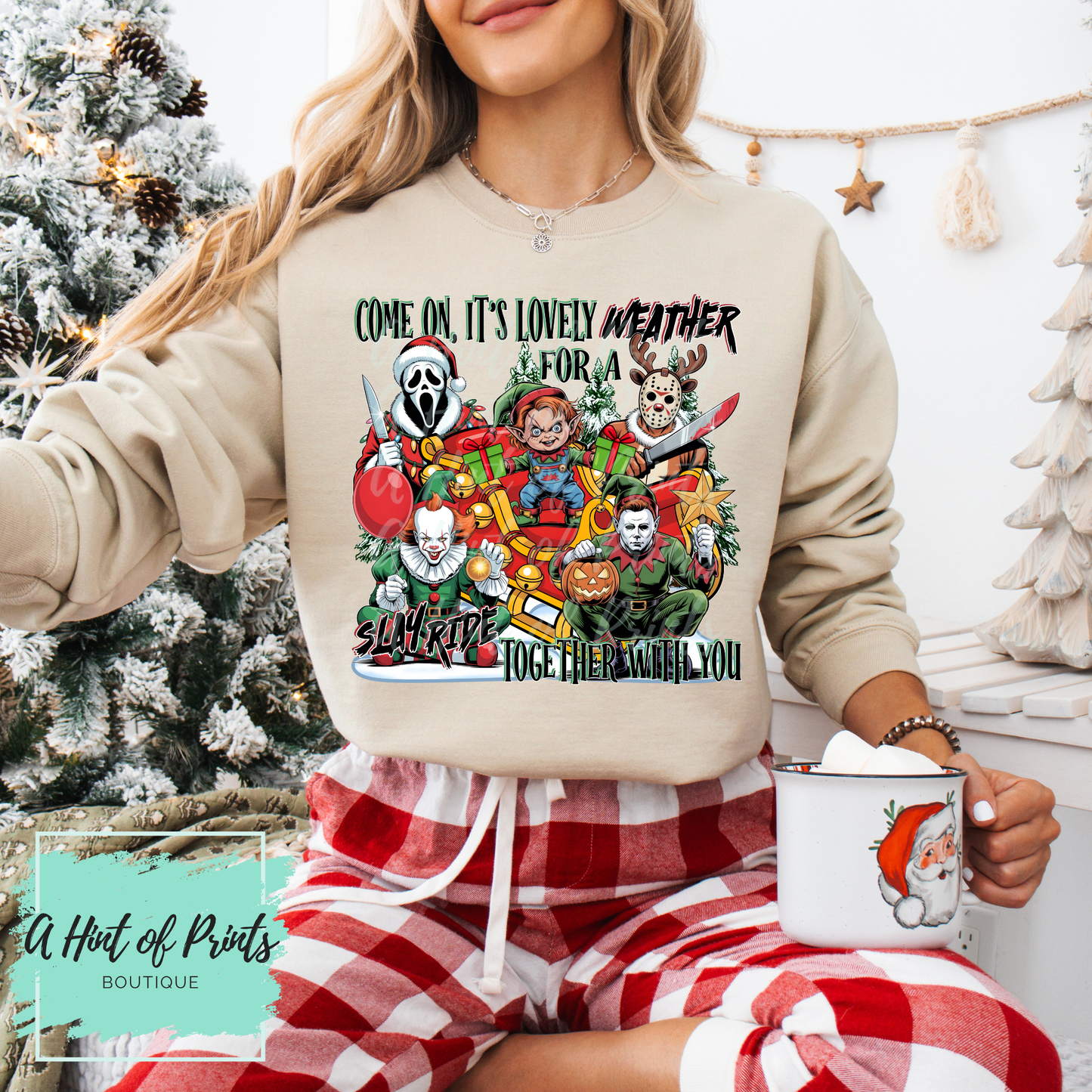 Slay Ride Christmas Shirt, Crewneck & Hoodie | Horror Holiday Apparel