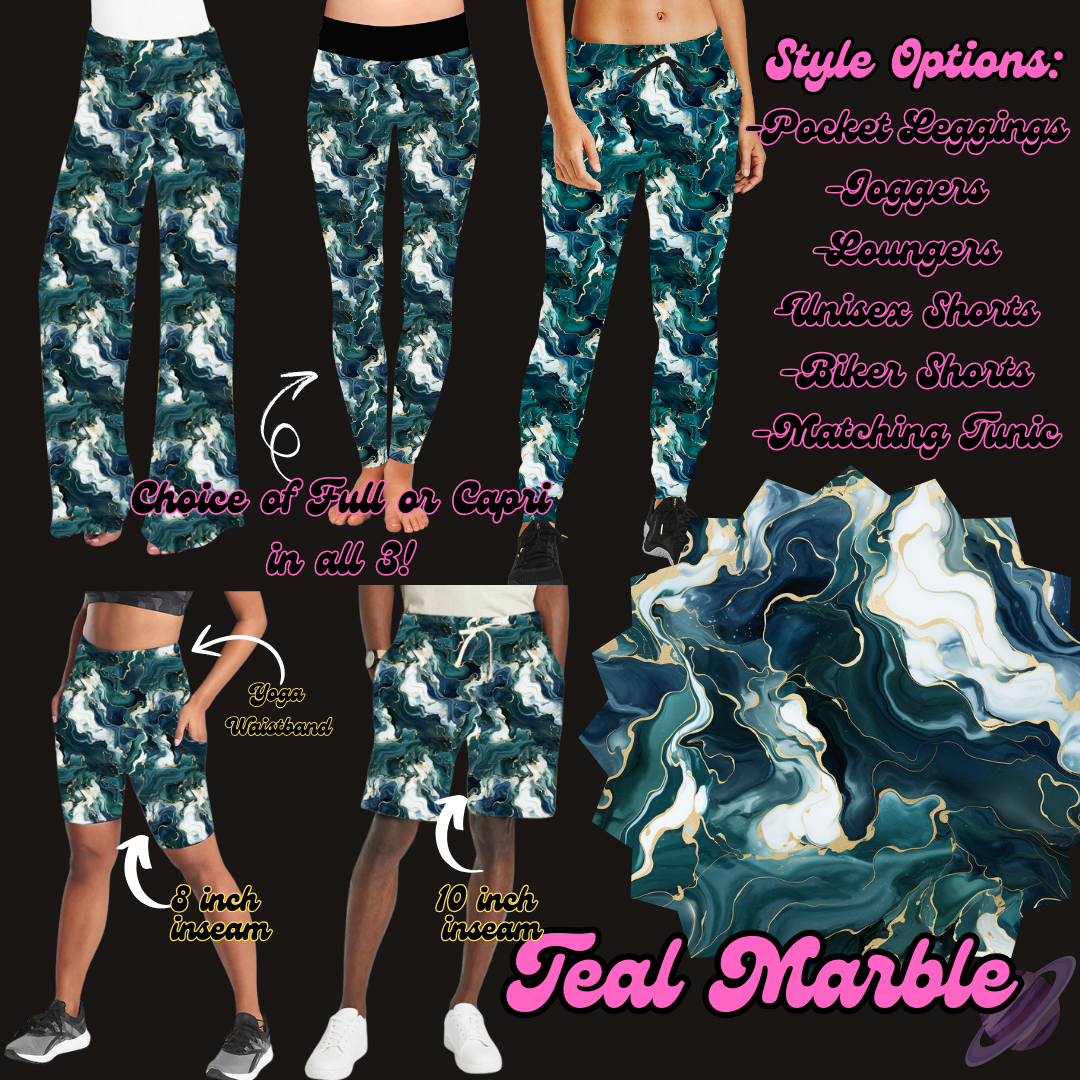 TEAL MARBLE - LEGGING/JOGGER/LOUNGER/SHORTS - PRETTY RUN PREORDER CLOSING 3/21