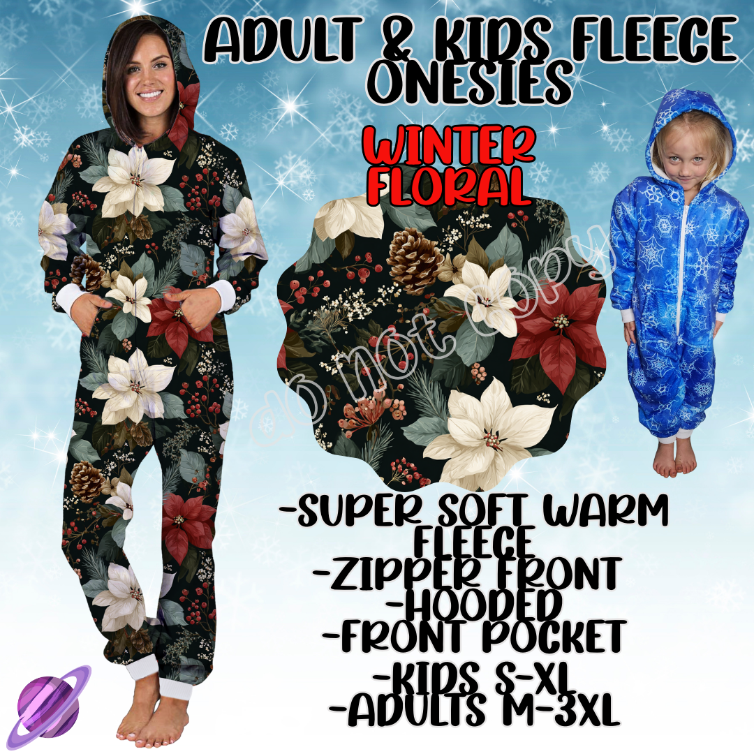 WINTER FLORAL - ADULT & KIDS FLEECE ONESIES CLOSING 9/28