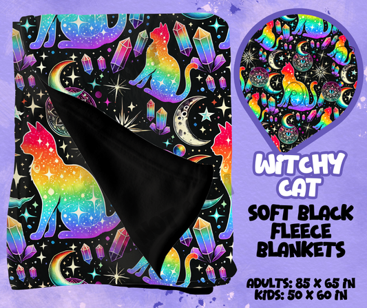 WITCHY CAT - SOFT BLACK FLEECE THROWS RUN 12-PREORDER CLOSING 9/22