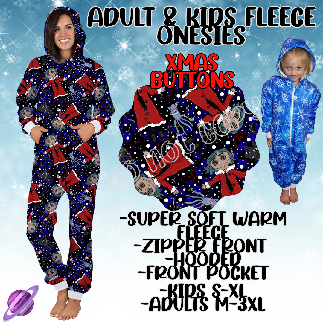 XMAS BUTTONS - ADULT & KIDS FLEECE ONESIES CLOSING 9/28