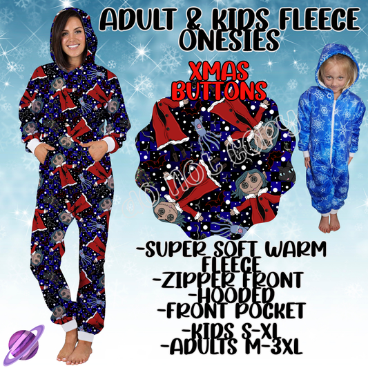 XMAS BUTTONS - ADULT & KIDS FLEECE ONESIES CLOSING 9/28