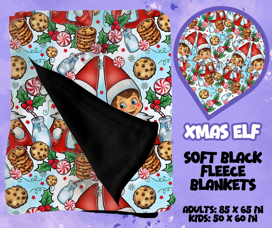 XMAS ELF - SOFT BLACK FLEECE THROWS RUN 12-PREORDER CLOSING 9/22