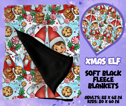 XMAS ELF - SOFT BLACK FLEECE THROWS RUN 12-PREORDER CLOSING 9/22