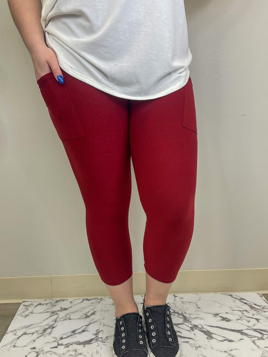 Red Wine Capri w/ Pockets