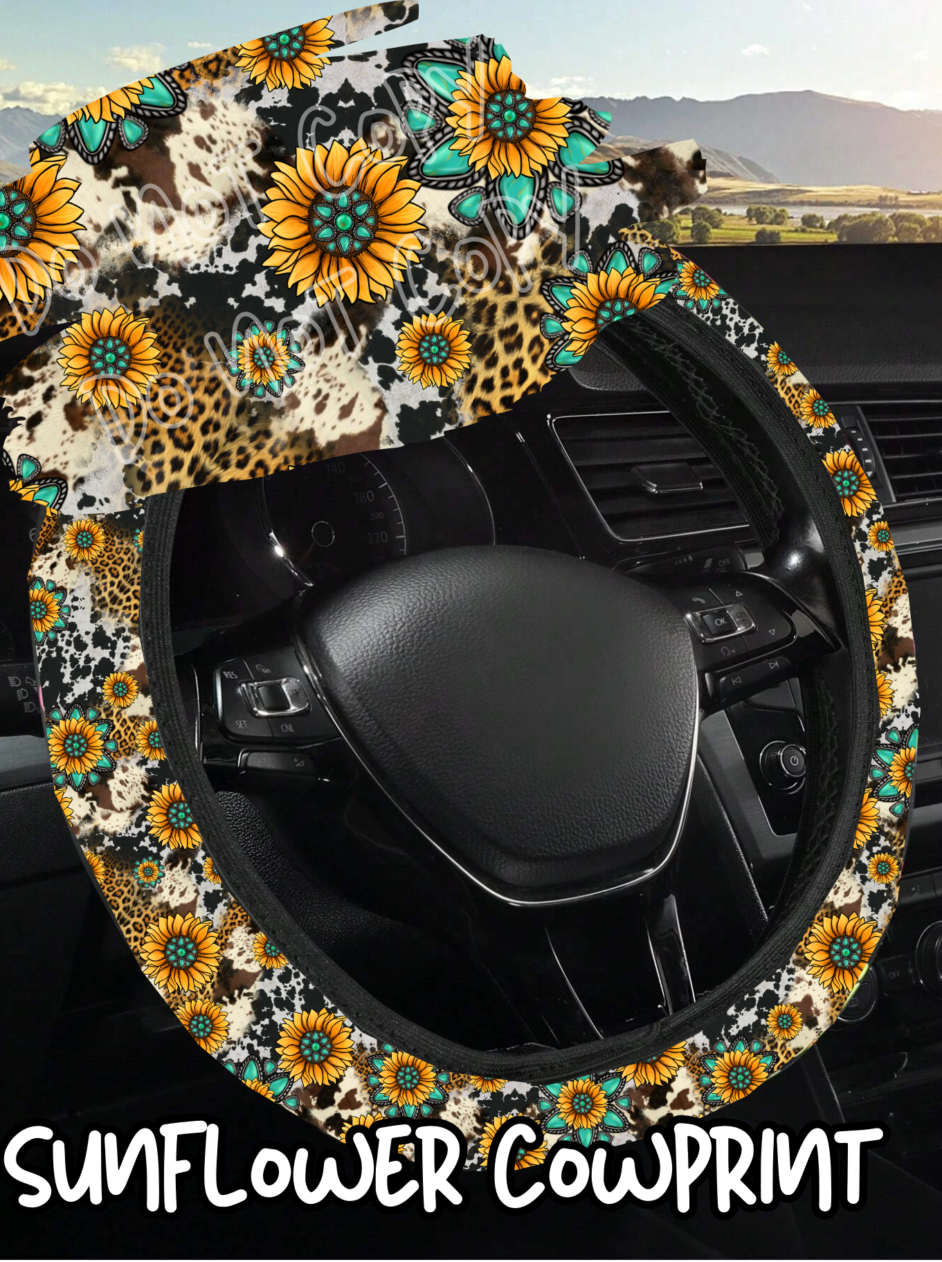 Sunflower Cow Print Steering Wheel Cover