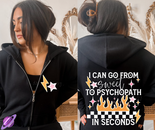 SWEET TO PSYCHO - HEAVY COTTON FRONT ZIP UNISEX HOODIE PREORDER CLOSING 1/3