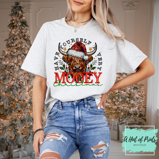 Mooey Christmas Shirt, Crewneck & Hoodie | Highland Cow Christmas Sweater