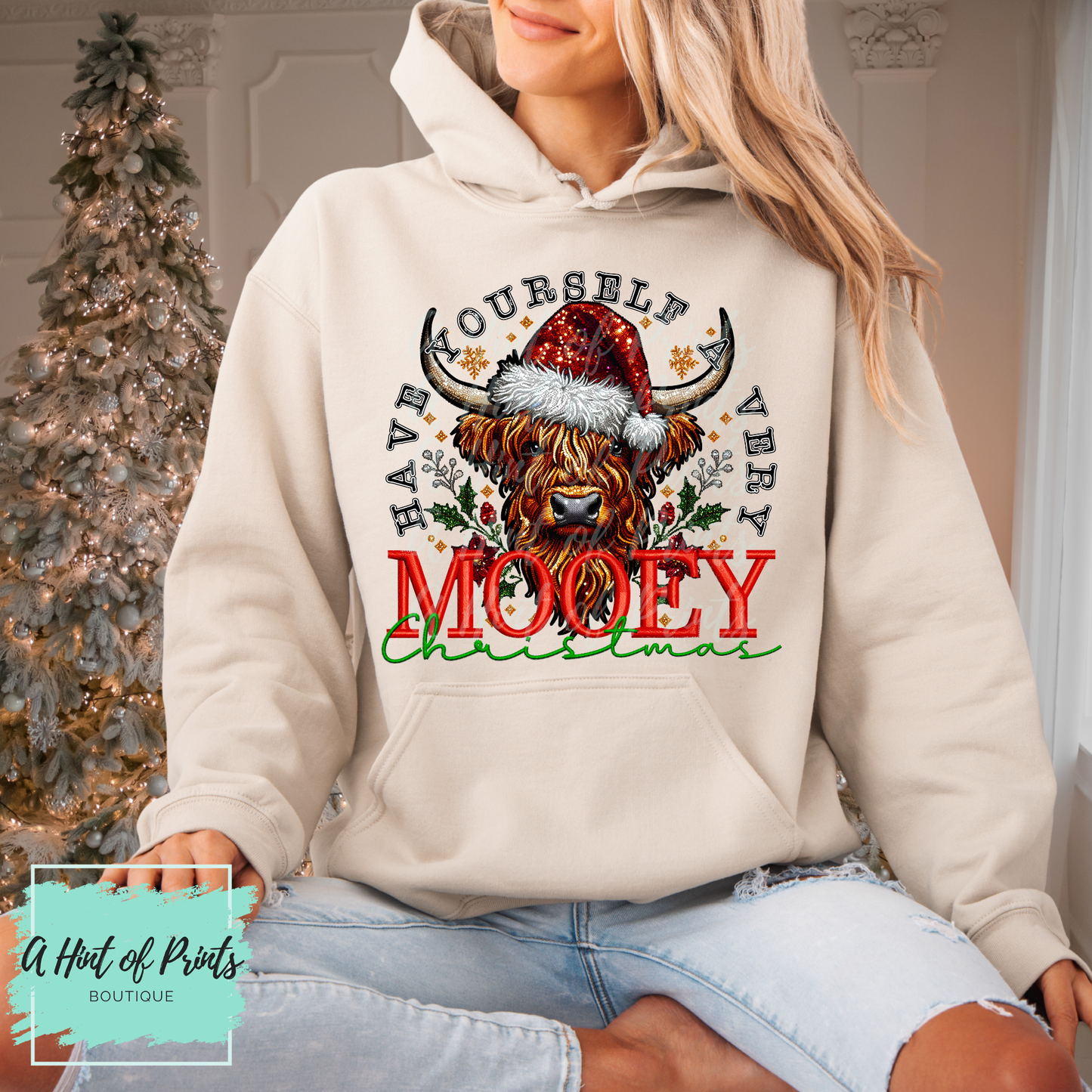 Mooey Christmas Shirt, Crewneck & Hoodie | Highland Cow Christmas Sweater