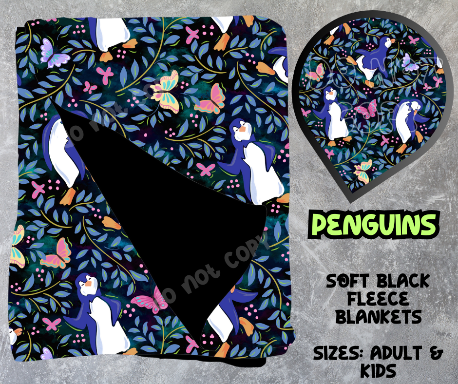 PENGUINS - SOFT BLACK FLEECE THROWS 8 - PREORDER CLOSING 2/21