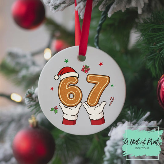 67 Meme Wood Ornament – Funny Christmas Decor