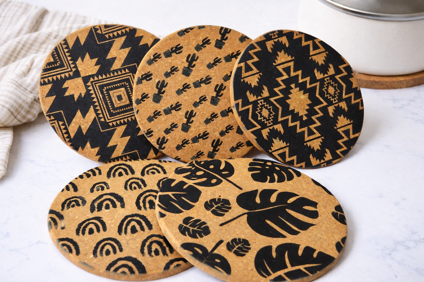 Boho Western Cork Trivet – 8” Round Heat Resistant Hot Pad | Farmhouse Kitchen Decor