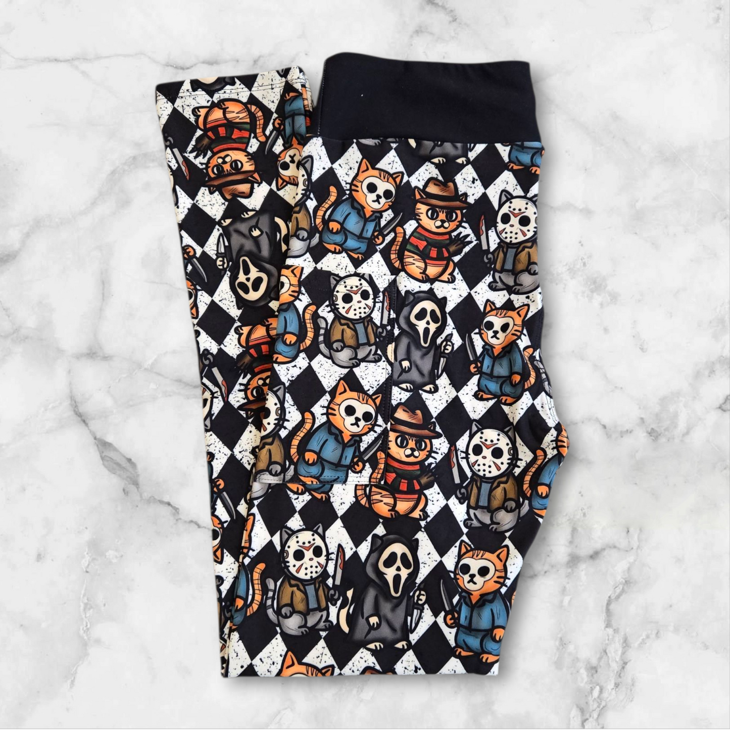 Horror Meow Full-Length Leggings with Pockets | Halloween Cats