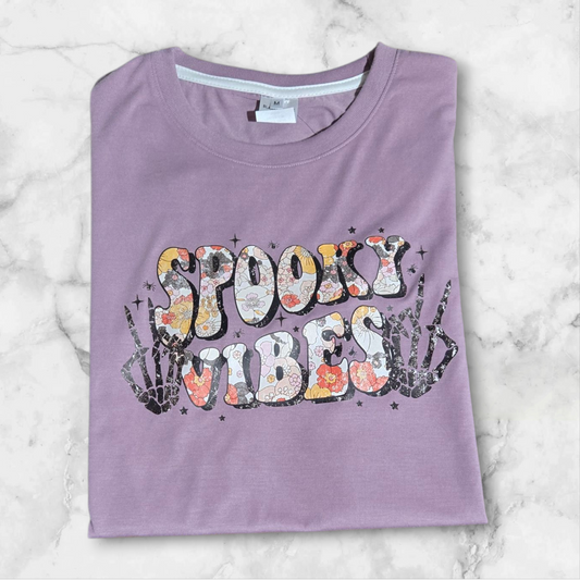 Spooky Vibes Lavender Tee | Retro Floral Halloween Shirt