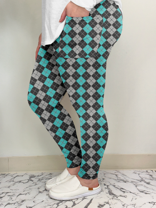 Teal Plaid Leggings w/ Pockets