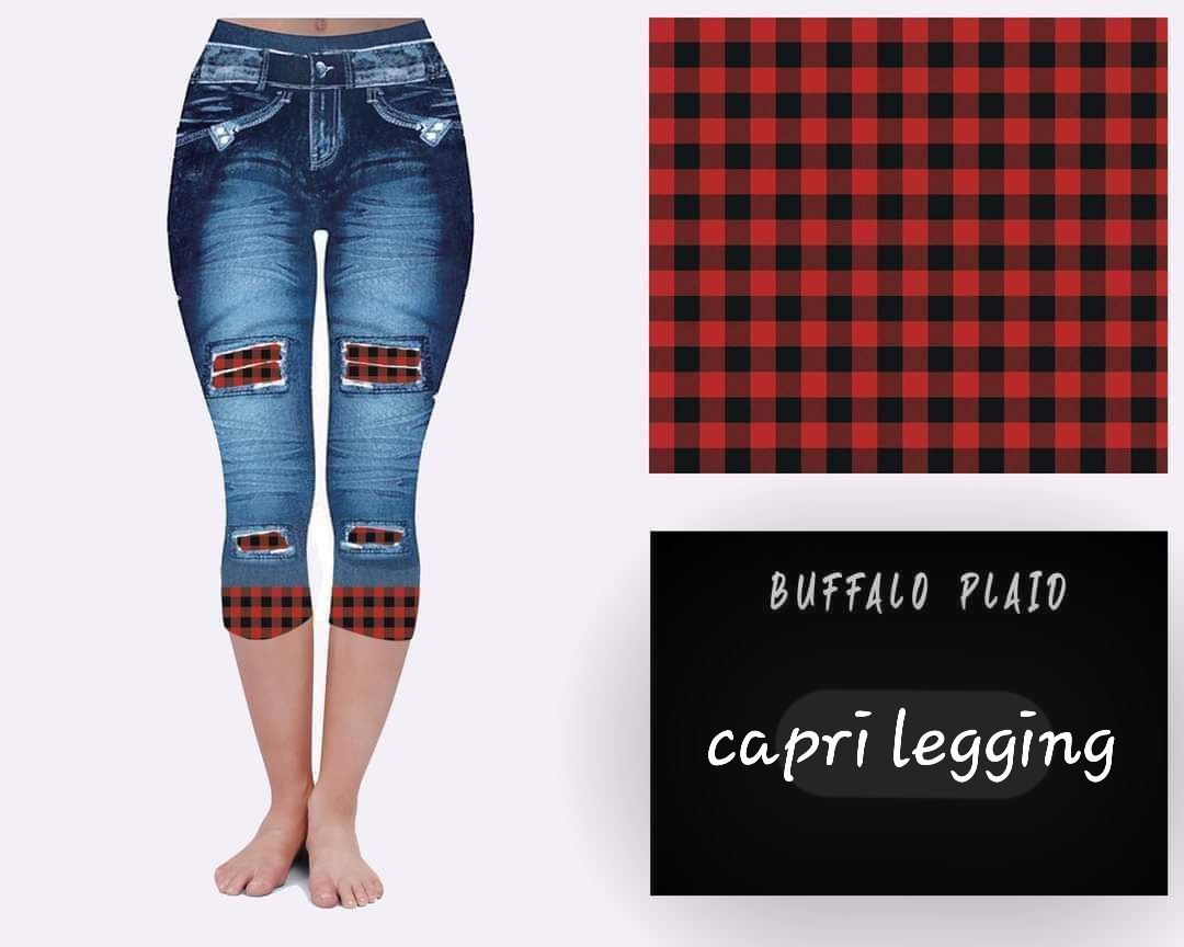 Buffalo Plaid Peek-a-Boo Blue Jean Capri Legging