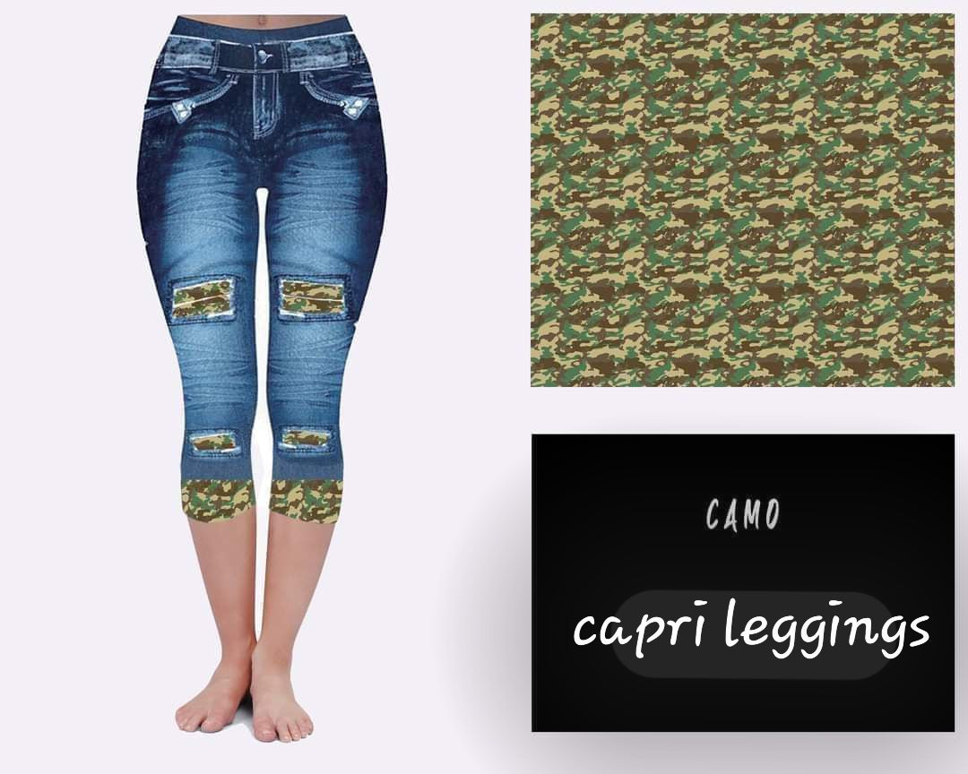 Camo Peek-a-Boo Blue Jean Capri Legging